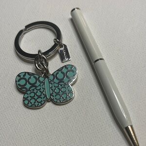 Coach Teal Butterfly Keychain and White Coach Pen Set